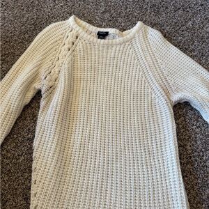 aerie Cream Waffle-Knit Crewneck with Braided Shoulder Detail